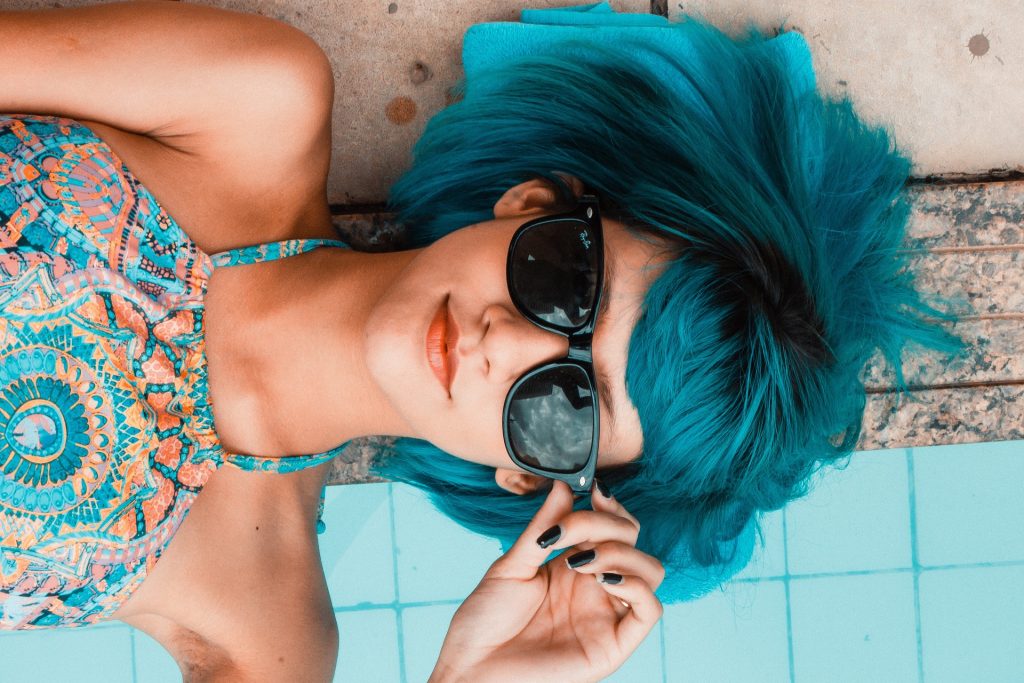 Blue Hair, Poolside, Sunglasses